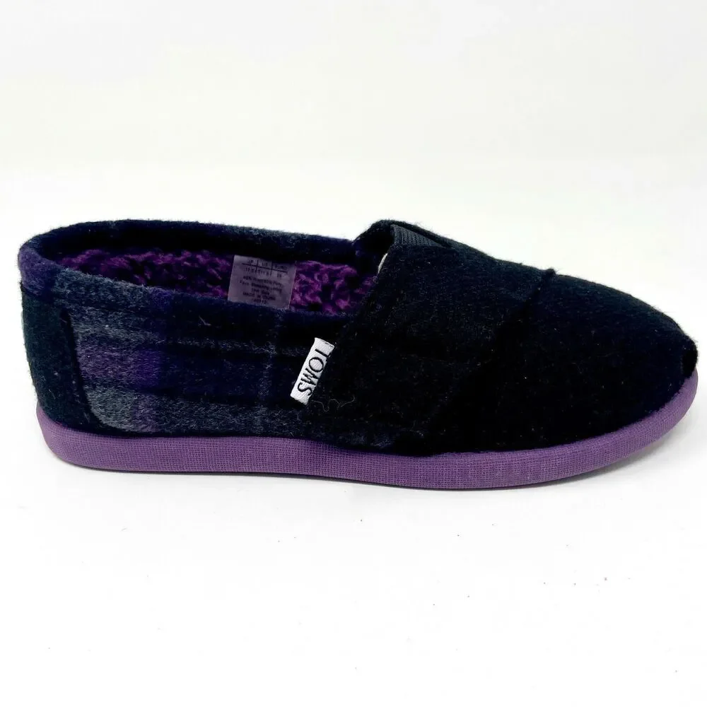 Toms Classics Purple Plaid Tiny Toddler Slip On Casual Canvas Flat Shoes